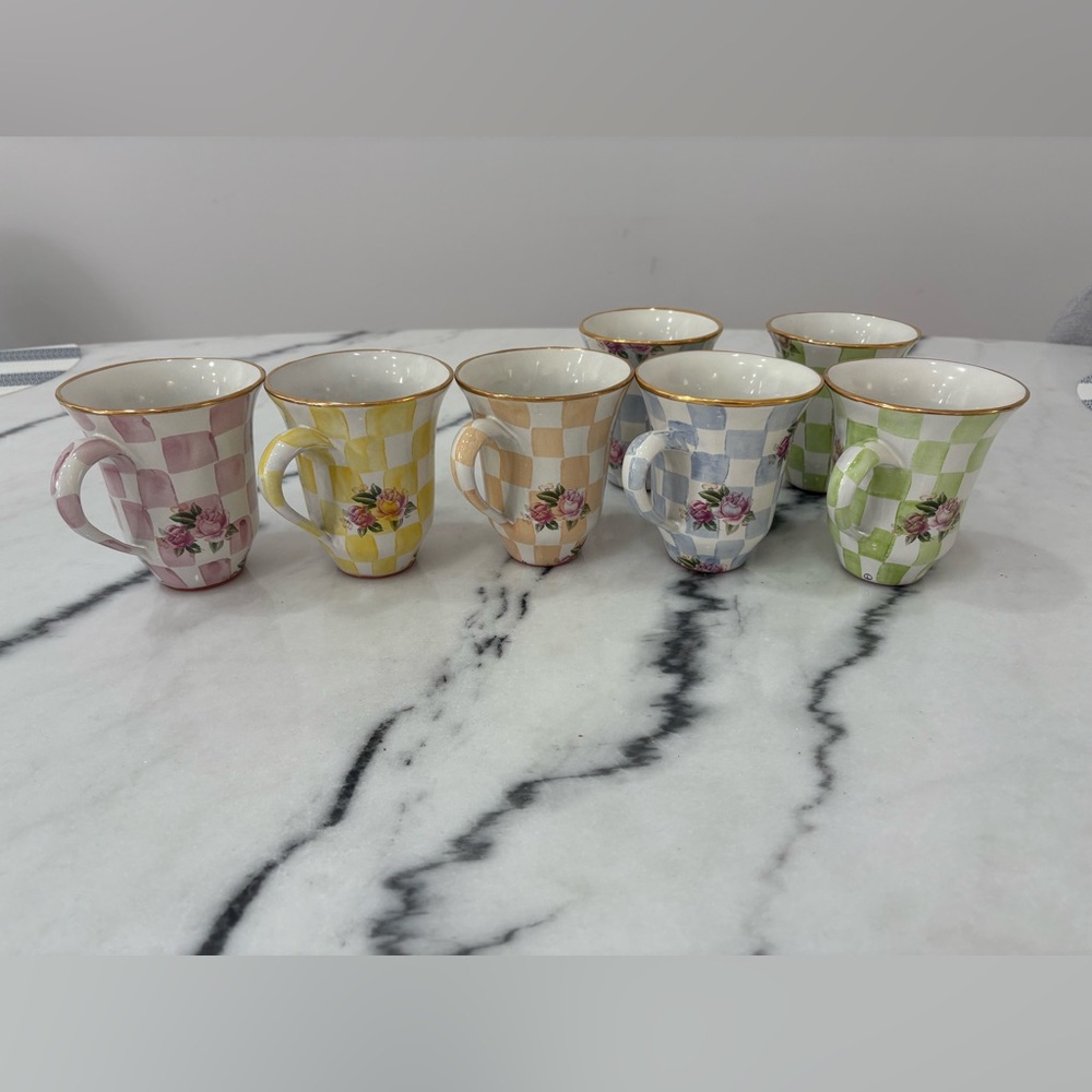 MacKenzie-Childs Honeymoon Checkered Mugs Set of 7